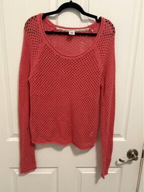 Roxy Coral Open Knit Long Sleeve Sweater Large